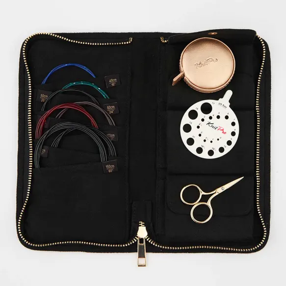 knitpro coal valų ir mezgimo priemonių dėklas pavyzdys su priemonėmis