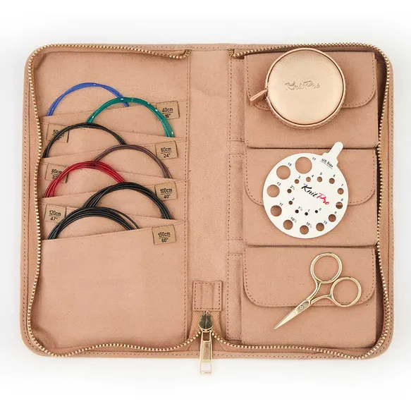 knitpro clay valų ir mezgimo priemonių dėklas pavyzdys su priemonėmis