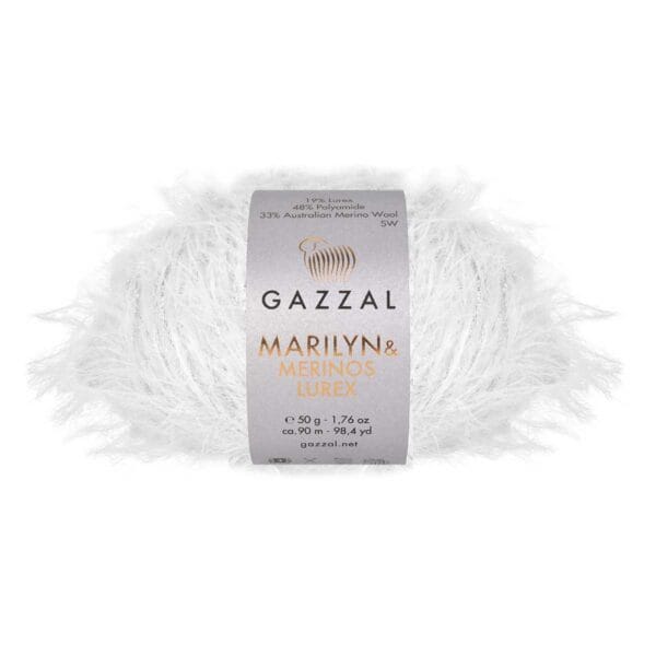 Gazzal MARILYN & MERINOS LUREX white fluffy yarn, colour 8262