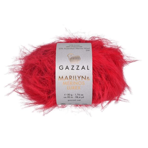 Gazzal MARILYN & MERINOS LUREX red fluffy yarn, colour 8265