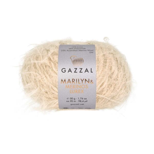Gazzal MARILYN & MERINOS LUREX cream fluffy yarn, colour 8271