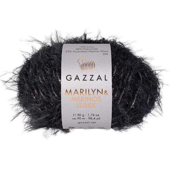 Gazzal MARILYN & MERINOS LUREX black fluffy yarn, colour 8281