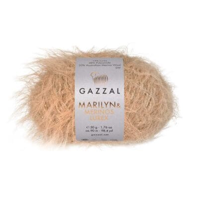 Gazzal MARILYN & MERINOS LUREX smėlio spalvos pūkuoti siūlai, spalva 8283