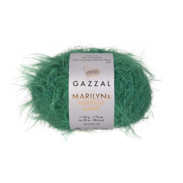 Gazzal MARILYN & MERINOS LUREX green fluffy yarn, colour 8293