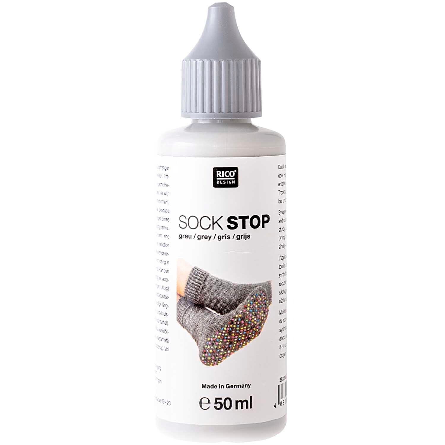 rico-lateksas-pilkas Rico Design Sock Stop grey non-slip latex for socks, 50 ml bottle
